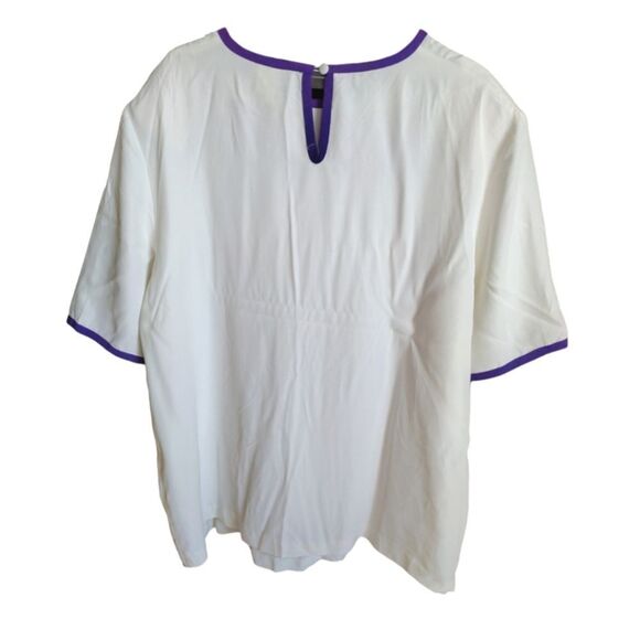 VTG 80s USA White Colorful Abstract Trim Rayon Blouse Plussize 2XL - Picture 8 of 13